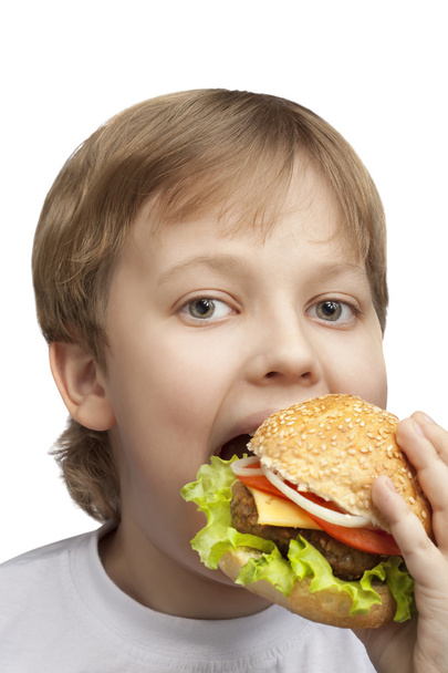boy with burger - Zdjęcie, obraz