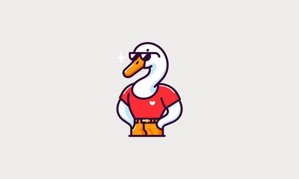 carácter cisne vistiendo camiseta rojo y sol cristal vector mascota diseño - Vector, imagen