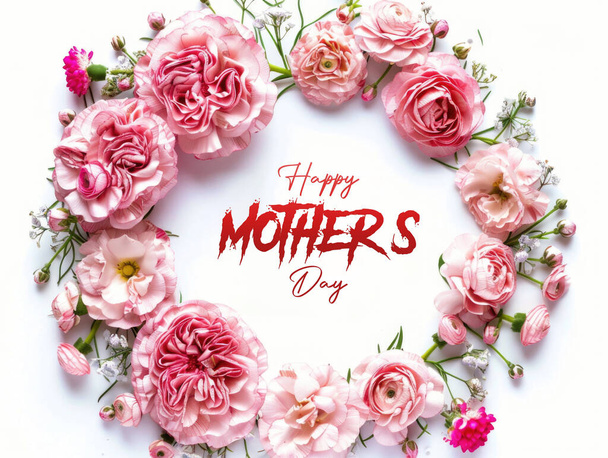 Feliz dia das mães floral design poster modelo flores juntando círculo - Foto, Imagem