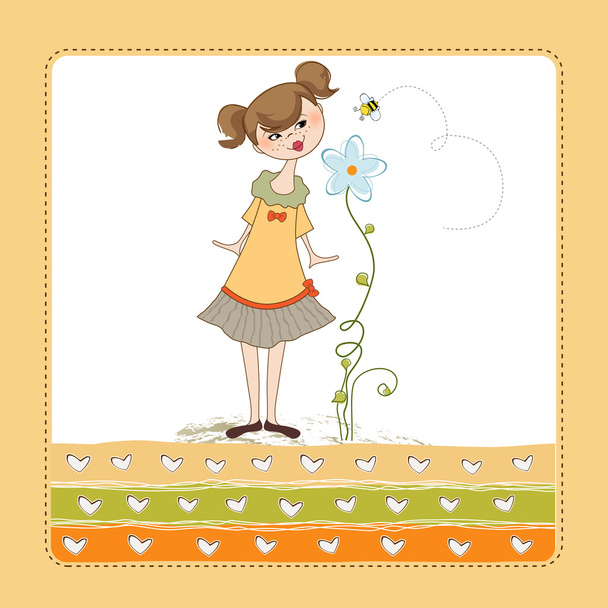 malá mladá dáma, která voní květ - Fotografie, Obrázek