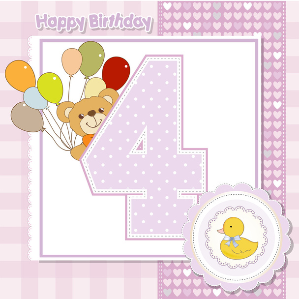 Urso de pelúcia com balões e número 4
 - Foto, Imagem