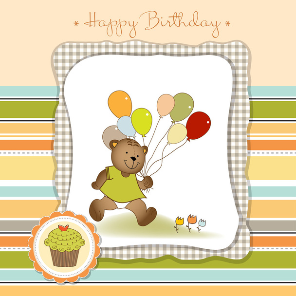 νέα κάρτα ανακοίνωση μωρό με αρκουδάκι και μπαλόνια - Φωτογραφία, εικόνα