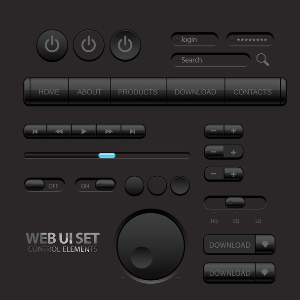 Dark Web UI Elements. Buttons, Switches, bars - Вектор,изображение