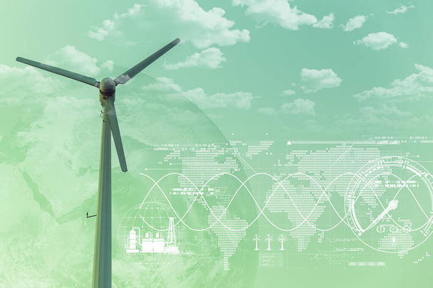 tuulivoimaloiden vihreä voima ekologinen ja puhdas energia generaattori maailman tulevaisuuden graafinen konsepti. Maan elementti NASA - Valokuva, kuva