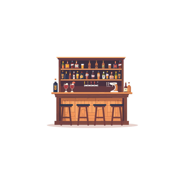 Classic Bar Ρύθμιση με Ποικιλία Ποτών. Σχεδιασμός εικονογράφησης διανύσματος. - Διάνυσμα, εικόνα