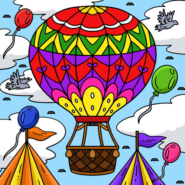 Este clipart de dibujos animados muestra una ilustración de globo de aire caliente de circo. - Vector, Imagen