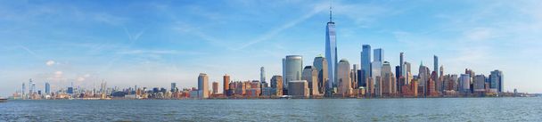 Big panorama view of New York city. View from New Jersey to completely Manhattan with world trade center in the middle. - Фото, изображение
