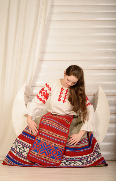 young woman in Slavic Belarusian national original suit studio - Foto, Bild