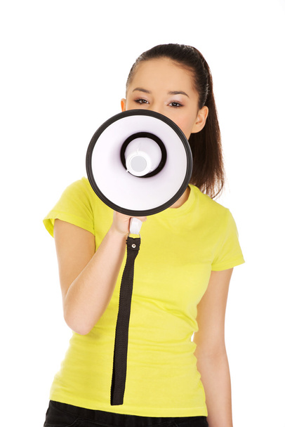 Attractive woman with megaphone. - Photo, image
