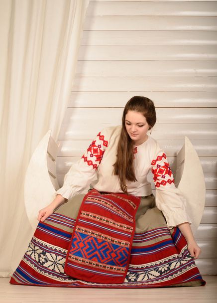 young woman in Slavic Belarusian national original suit studio - Photo, image