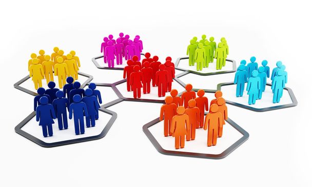 Разноцветные люди в шестиугольниках, привязанных друг к другу
 - Фото, изображение