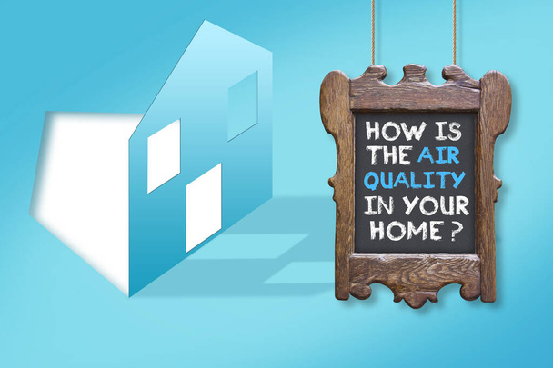 ¿Cómo está la calidad del aire en tu casa? - concepto con una casa icono - Foto, imagen