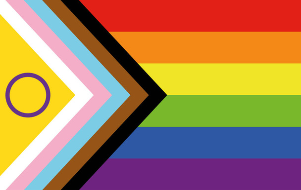Intersex-inclusive LGBTQ Progress Pride Flag, Pride kuukausi, homo yhteisön ja vapauden käsite, vektori kuva - Vektori, kuva