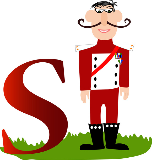 Alfabeto ilustrado letra S e soldado
 - Vetor, Imagem