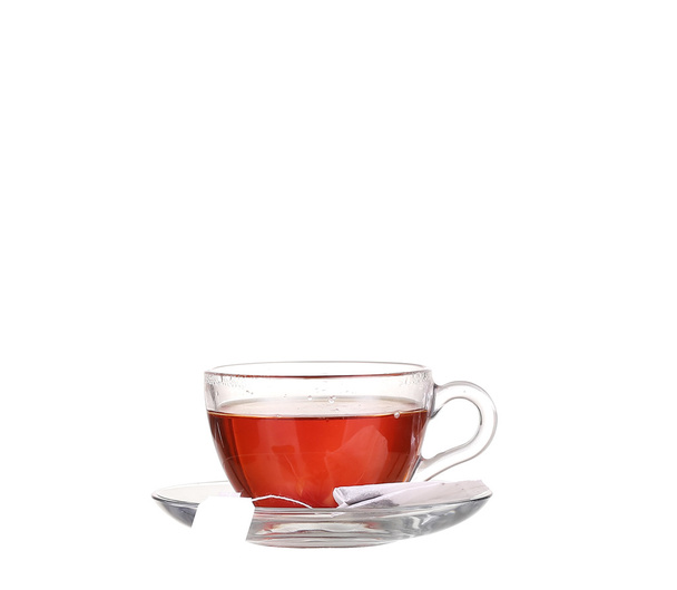 Xícara de chá com teabag no fundo branco
 - Foto, Imagem