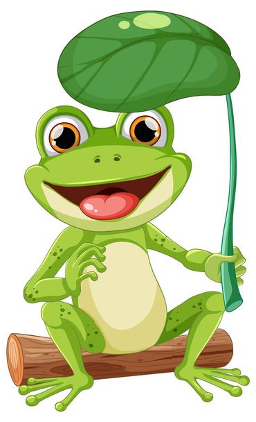 Illustration vectorielle d'une grenouille heureuse sous une feuille - Vecteur, image