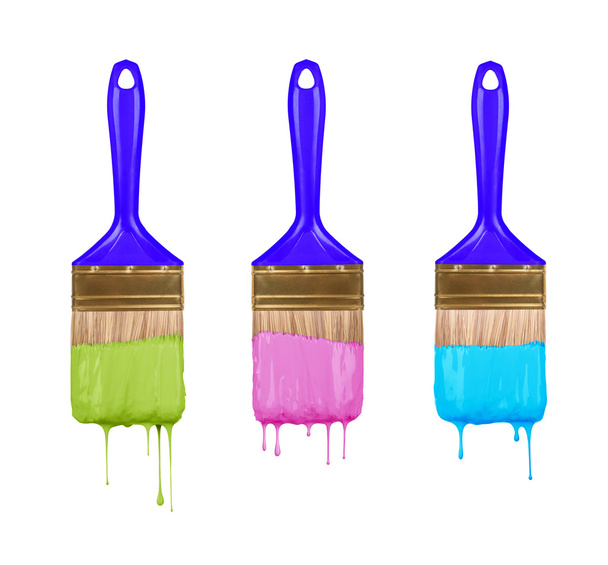 Brushes of dripping colored paint - Photo, Image