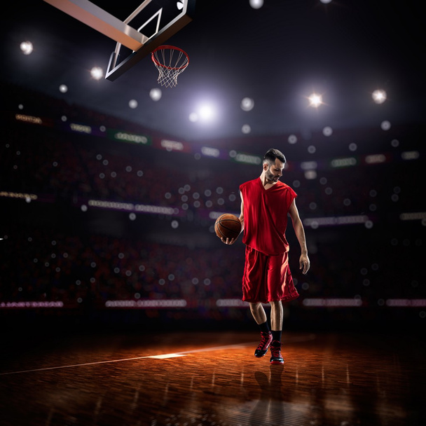 red Basketball player in action - Fotoğraf, Görsel
