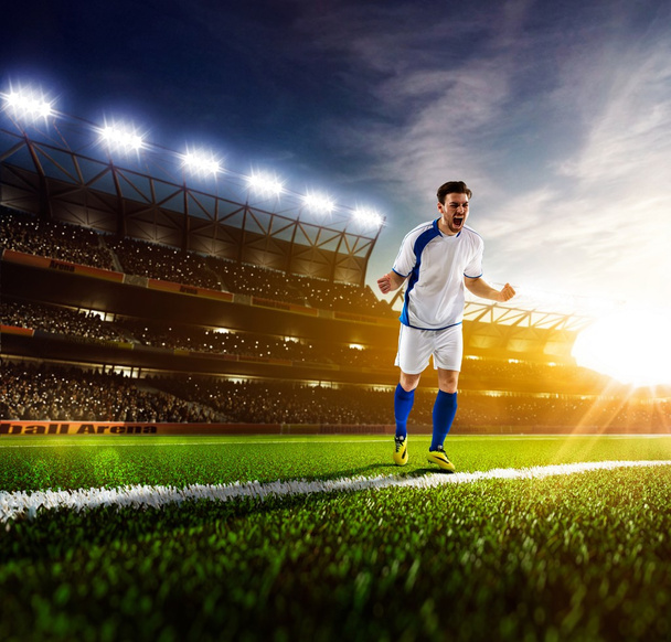 Soccer player in action panorama - 写真・画像