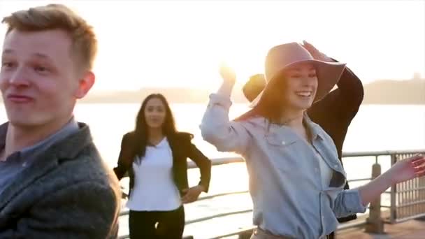 Diverse Group of Young People Dancing Together Outside at Sunset. High quality FullHD footage - Footage, Video