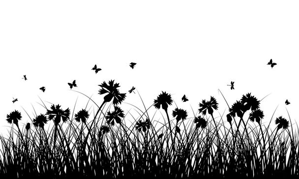 蝶と草原の背景 - ベクター画像