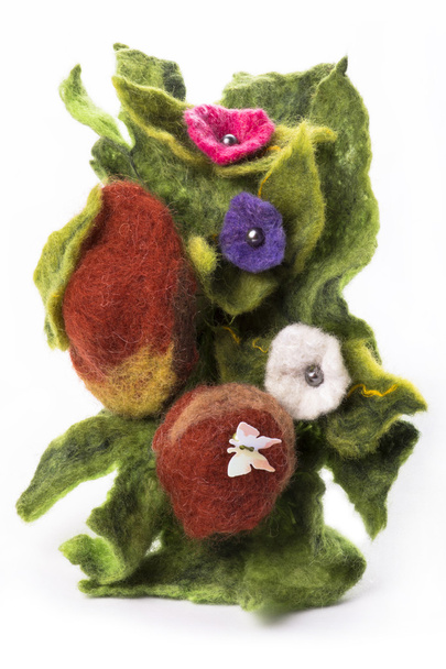 Brooch made of felt wool on a white background - Photo, Image