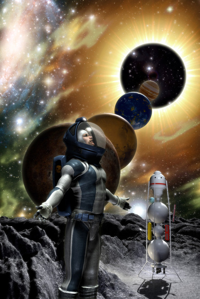 Astronauta y planeta alienígena
 - Foto, Imagen