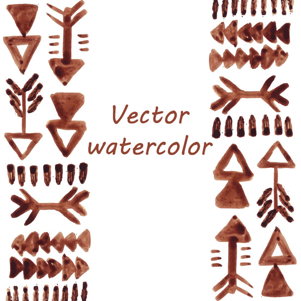 Hand Drawn Vector Watercolor Ethnic Tribal Background With Place For Text - Vector, Image