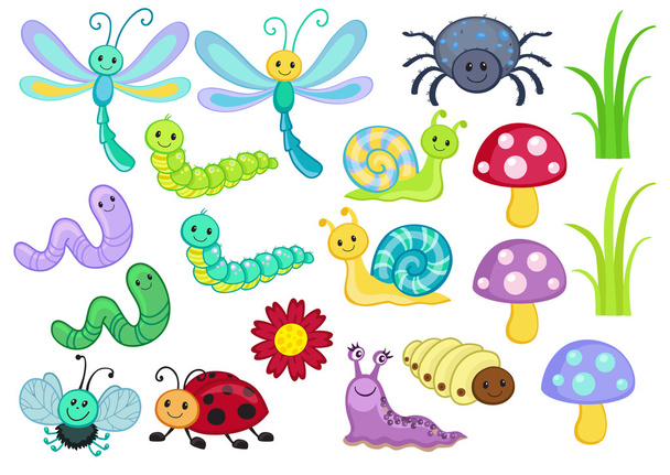 Conjunto de vetores de insetos de desenhos animados bonitos
 - Vetor, Imagem