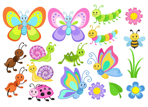 Conjunto de vetores de insetos de desenhos animados bonitos
 - Vetor, Imagem
