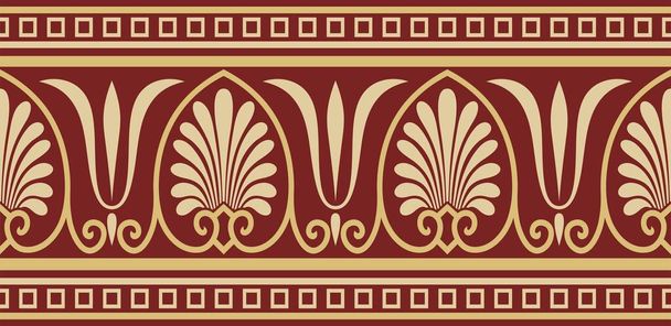 Oro vettoriale e rosso senza cuciture classico ornamento greco. Un modello europeo infinito. Confine, cornice Antica Grecia, Impero Romano - Vettoriali, immagini