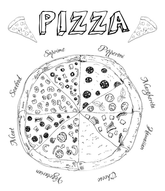 Käsin piirretty pizza
 - Vektori, kuva