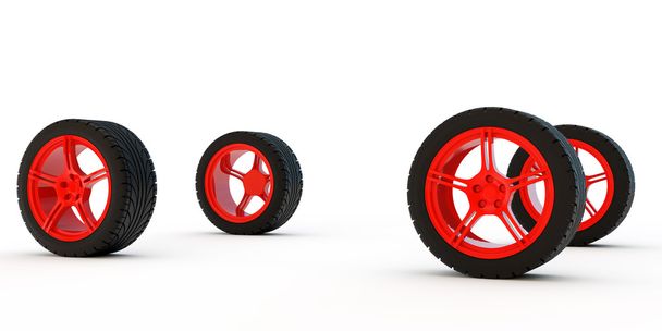 four automobile wheels  - Photo, Image