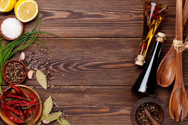 Various spices on wooden background - Foto, immagini