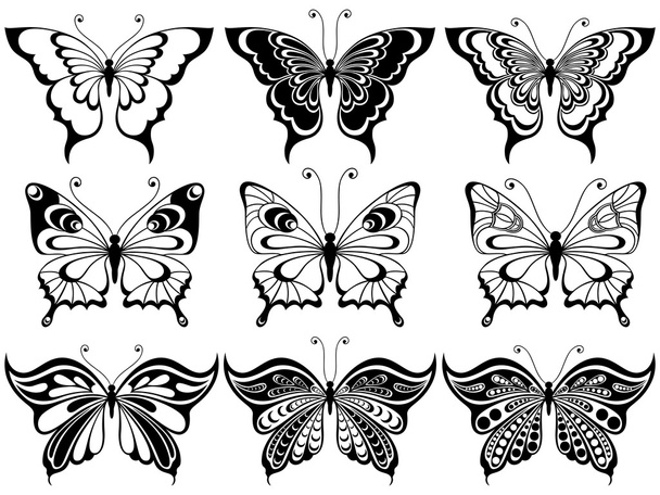 Set of nine ornamental butterflies - Vettoriali, immagini