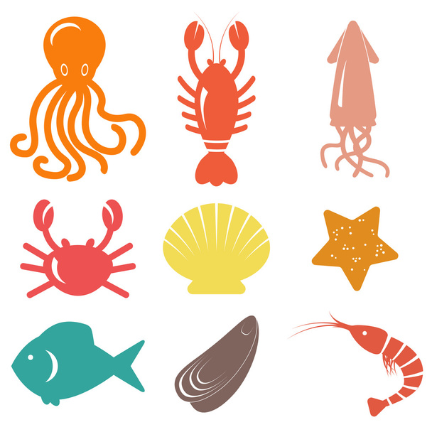 Meeresfrüchte-Symbole. Meeresleben - Vektor, Bild