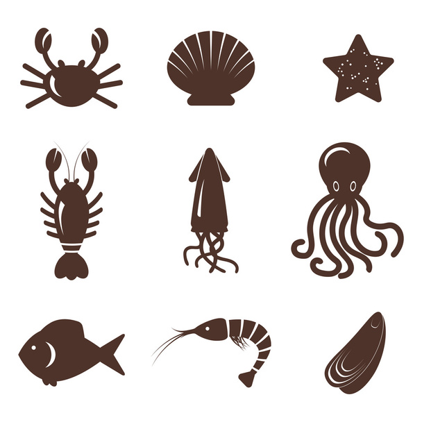 Conjunto vectorial de iconos de mariscos
 - Vector, imagen