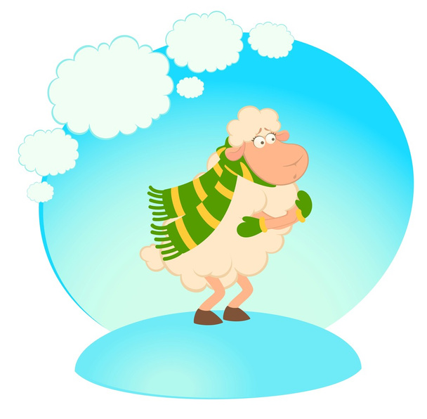 Cartoon lustige Schafe frieren in einem Schal. - Vektor, Bild