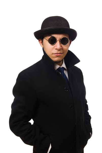 Man draagt zwarte jas geïsoleerd op wit - Foto, afbeelding