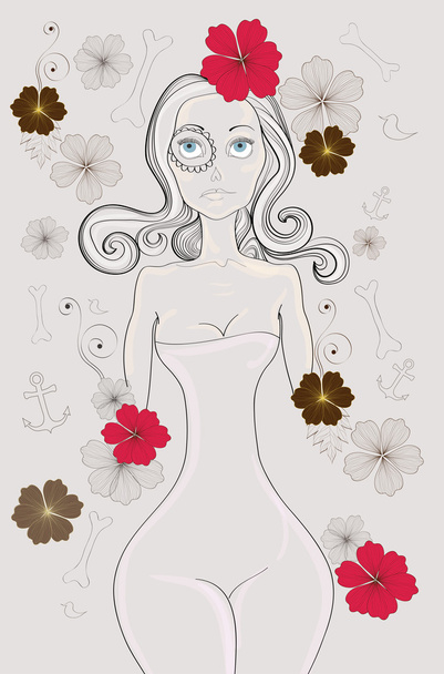 woman with vintage flowers - Vector, Image