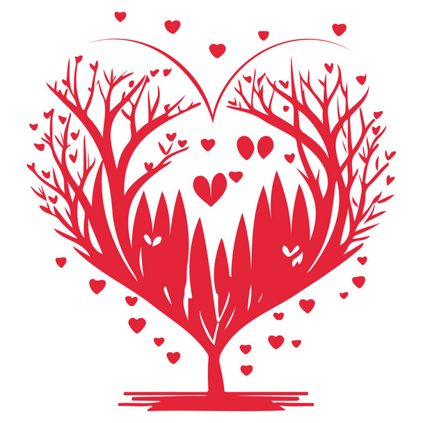 Amor rojo Corazón en forma de árbol San Valentín elemento de ilustración - Vector, Imagen