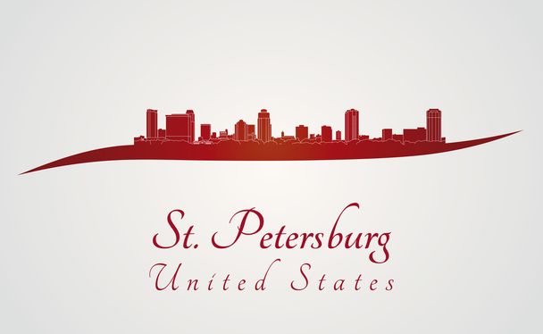 St. Petersburg skyline in red - Vector, Image