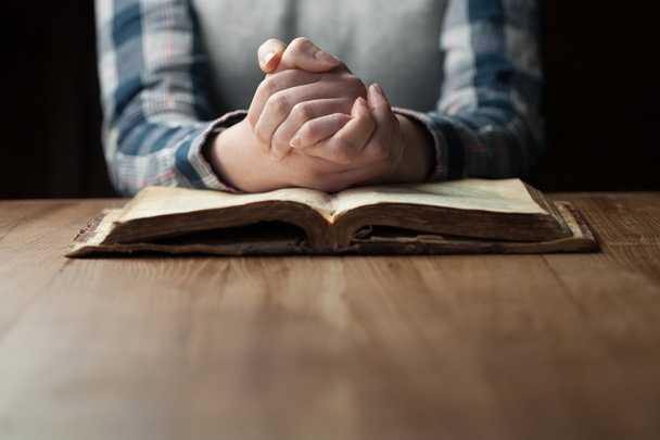Woman hands praying with a bible - Foto, imagen