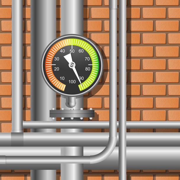 Pipes and manometer in a boiler room. Vector - ベクター画像