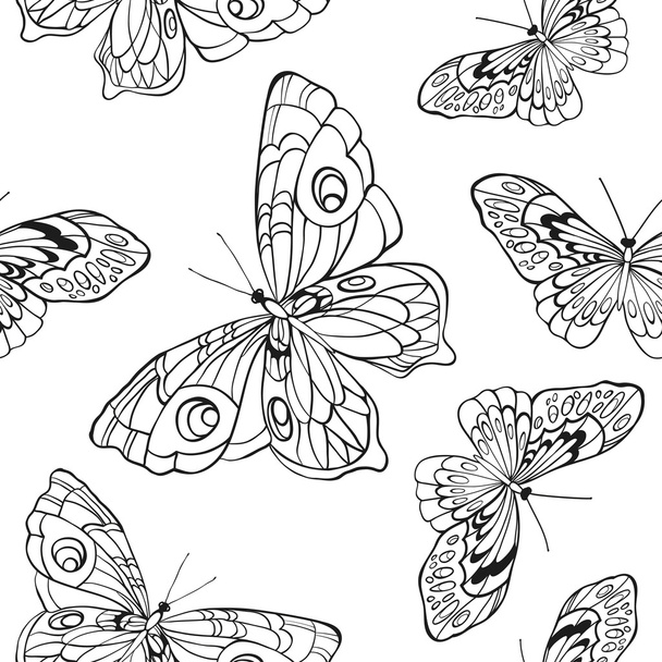 Seamless background with butterflies on white background - Vector, Image