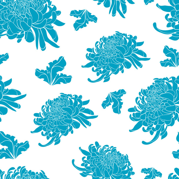 Floral seamless pattern with light blue chrysanthemum on white b - Vector, Image
