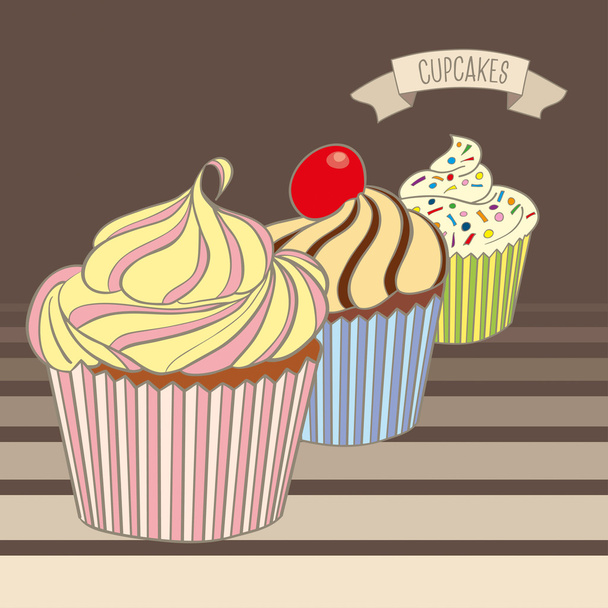 おいしいカラフルなカップケーキ - ベクター画像