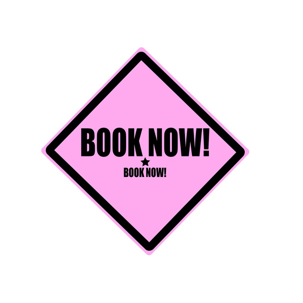 Book now black stamp text on pink background - Photo, Image