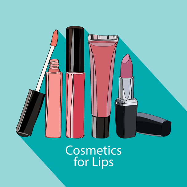 Καλλυντικά για χείλη - κάποια lip gloss και το κραγιόν - Διάνυσμα, εικόνα