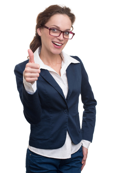 beautiful business woman showing thumb up - Foto, afbeelding